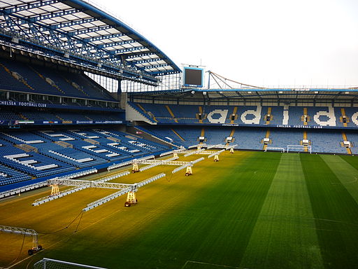 Preparing the pitch at Stamford Bridge