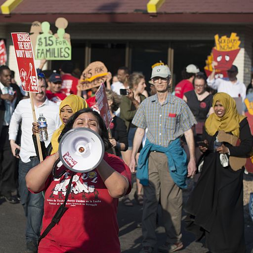 Fast food workers on strike for higher minimum wage and better benefits (26162729410)