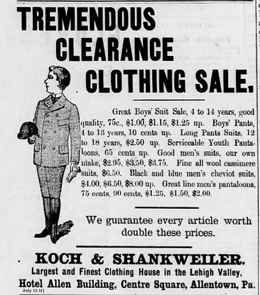 1894 - Koch & Shankweiler Newspaper Ad2 Allentown PA