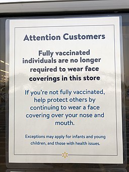 2021-05-20 19 47 02 A sign describing new mask-social distancing-vaccination requirements at the Walmart in Chantilly, Fairfax County, Virginia