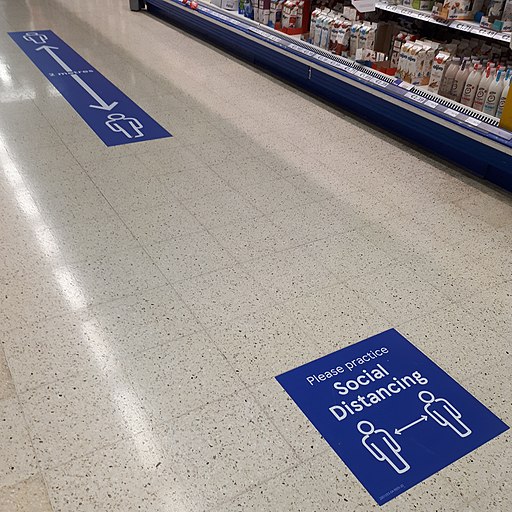 Supermarket social distancing signs
